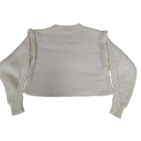 Nasty Gal Women's White Cable Knit Long Sleeve Cropped Pullover Sweater Medium - Picture 3 of 9